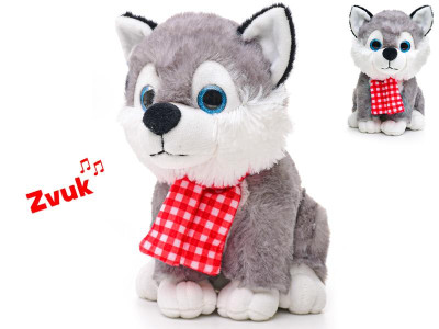 HUSKY 20CM PLYŠOVÝ SEDÍCÍ SE ŠÁLOU NA BATERIE   94549