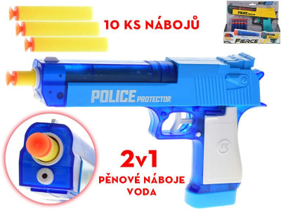 PISTOLE 23CM VODNÍ/NA PĚNOVÉ NÁBOJE 2V1 10 NÁBOJŮ 2B V KR  75296